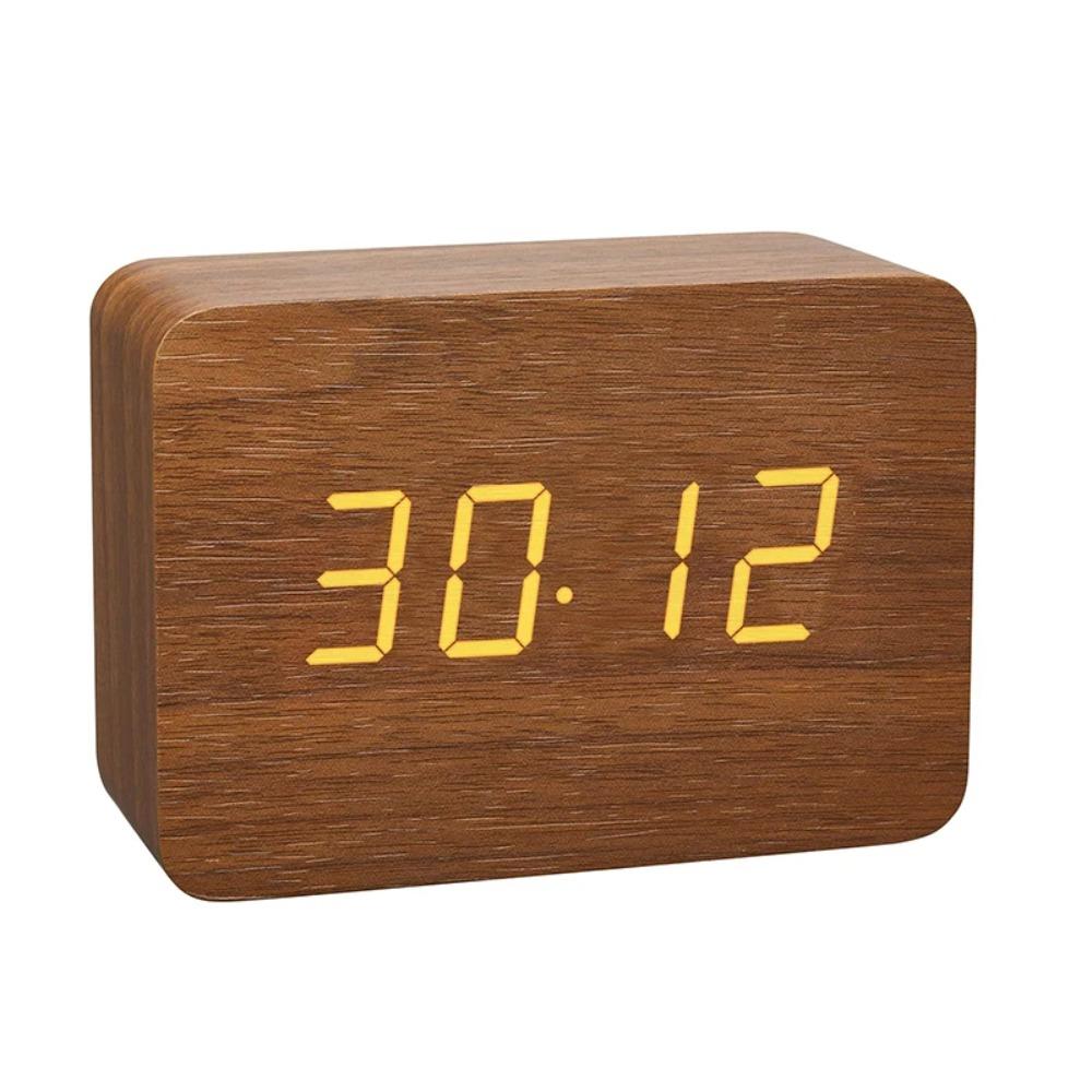 Digital Display Wooden Alarm Clock Temperature Sensor LED Alarm Clock Men/Women