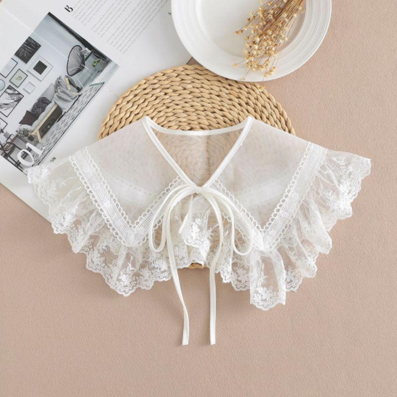 Lace Fake Collar Women Detachable Collars For Women False Collar Embroidery Floral Lolita Lapel Half Shirt Shawl Wrap Decoration