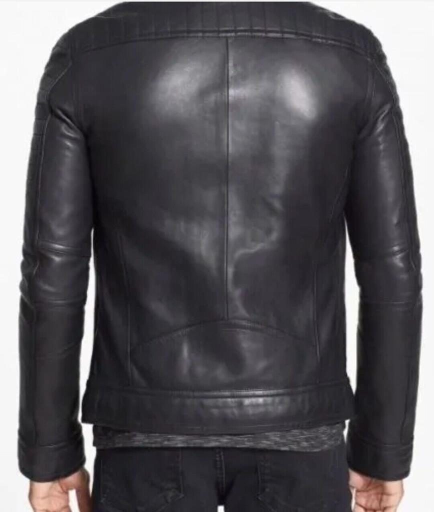 Svart Herr Äkta 100% Lammskinn Läderjacka Biker Motorcykel Slim Fit