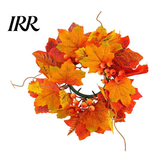 Seasonal Holiday Ornaments Halloween Floral Candle Ring, Artificial Maple Rose Wreath for Spooky Home Decorations Holder, Table Centerpiece