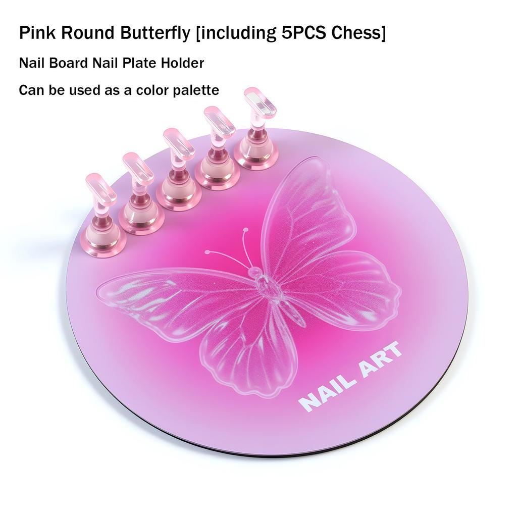 Pink Butterfly Nail Holder 6Pcs/Set False Nail Tip Practice Stand Aurora Base Full Magnetic Holder Tray Nail Art Salon Practice