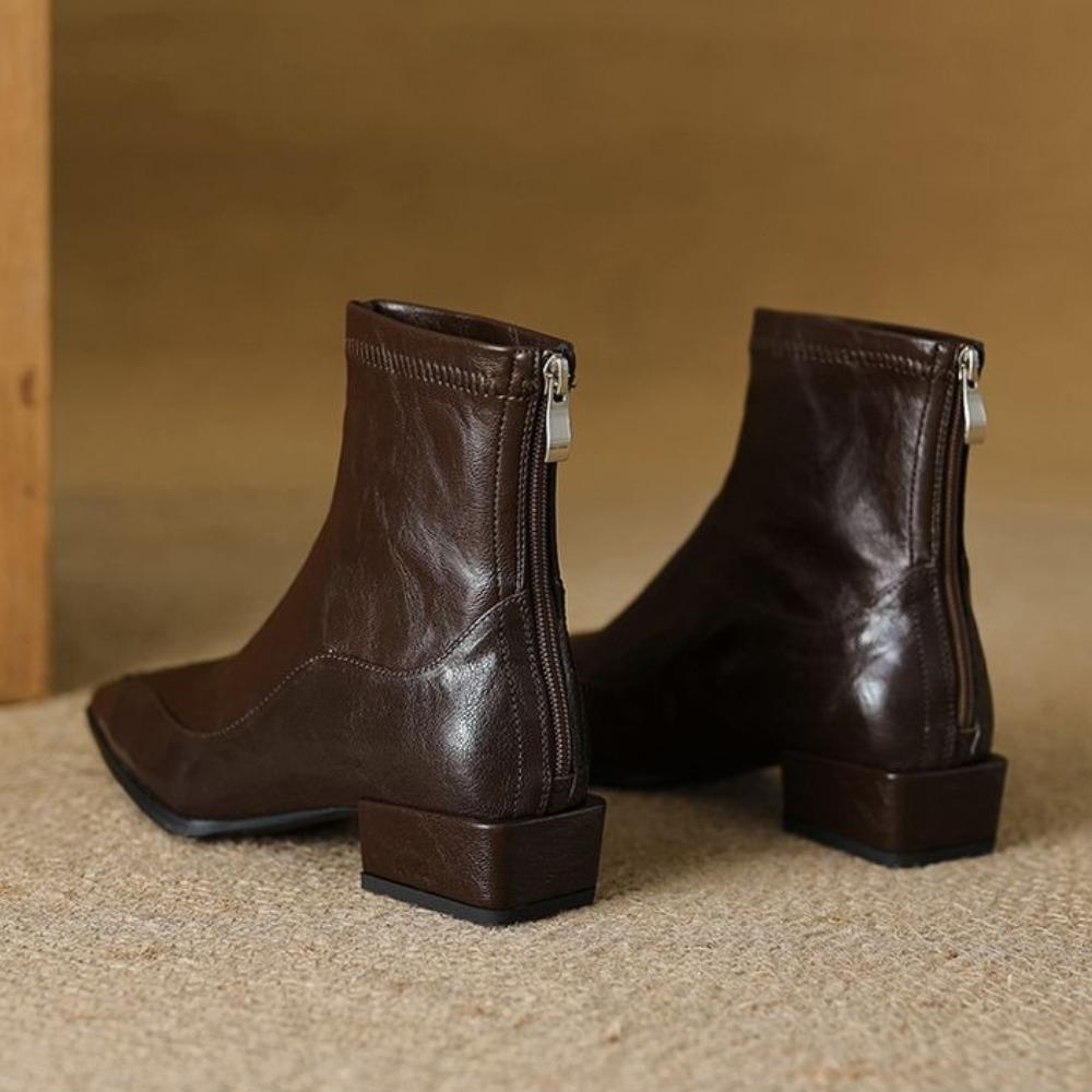 Fashion Pointed Elastic Thin Boots Women's 2025 Autumn Winter New Thick Heel Short Boot Women's Retro Brown Chelsea Boot Medium Boots