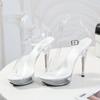 Beliebte Sexy Super High Heels 13CM Dünner Absatz Wasserdichte Plateau-Sandalen Pantoletten Transparente Kristallschuhe Hochzeitsschuhe Bankett