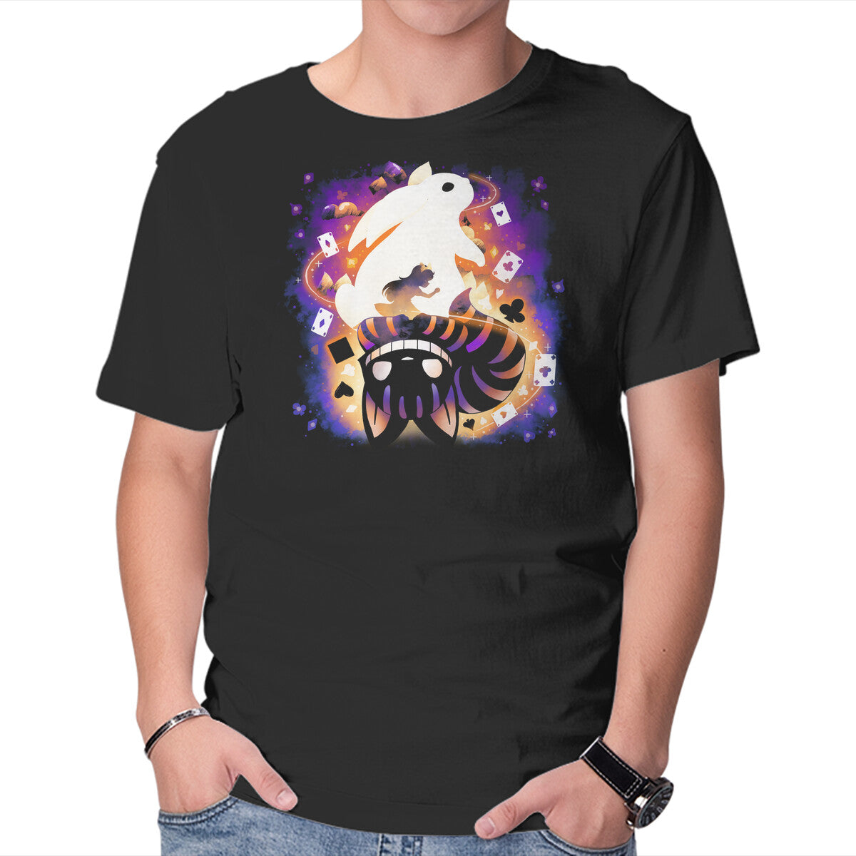 Unisex Crew Neck T-Shirt Cheshire White Rabbit Graphic Short Sleeve Casual Tee XXXL