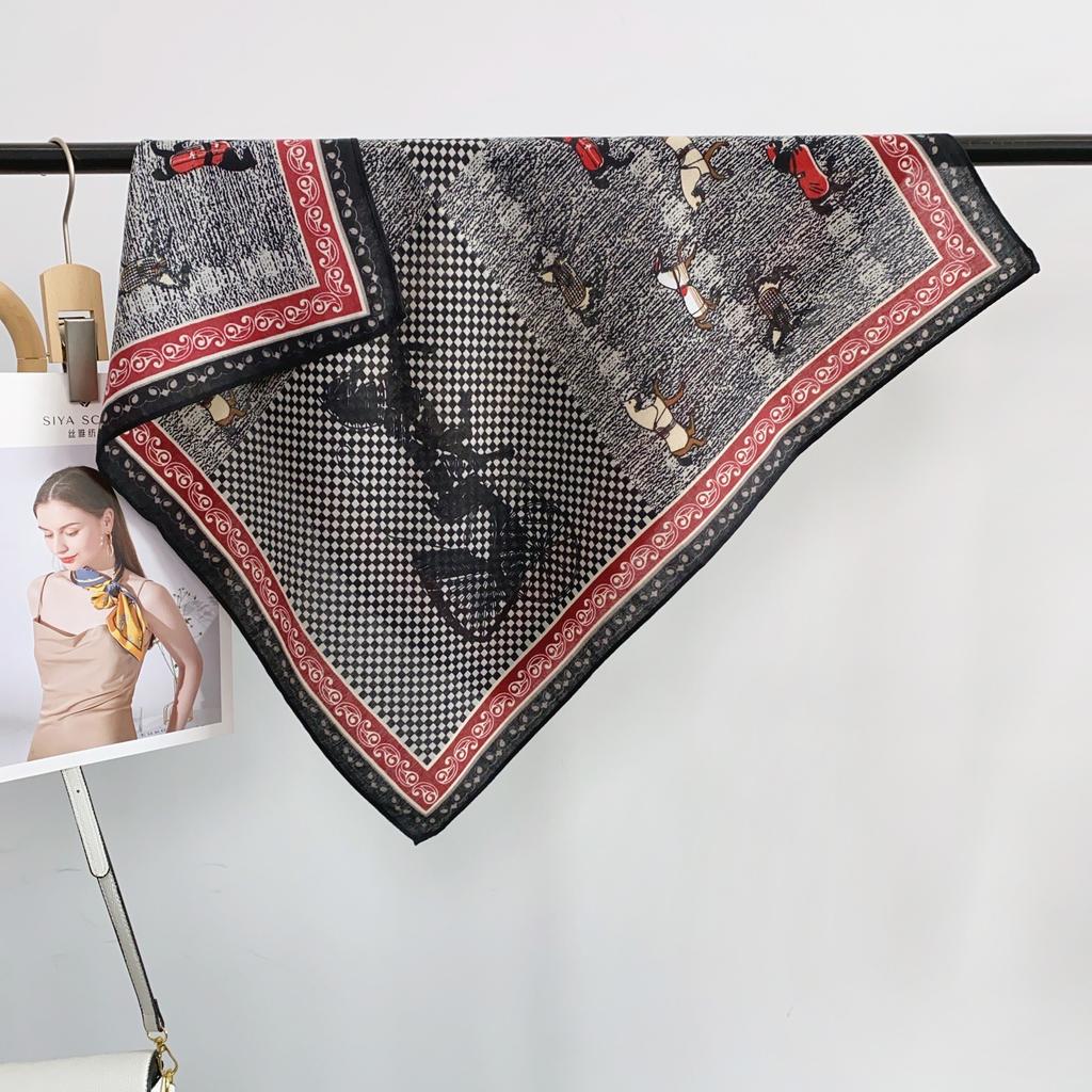 British-style Pony Commuter Small Square Scarf with Waist Tie, Silk Scarf for Women, Soft and Textured, Lightweight Scarf, Spring/Summer Neck Support