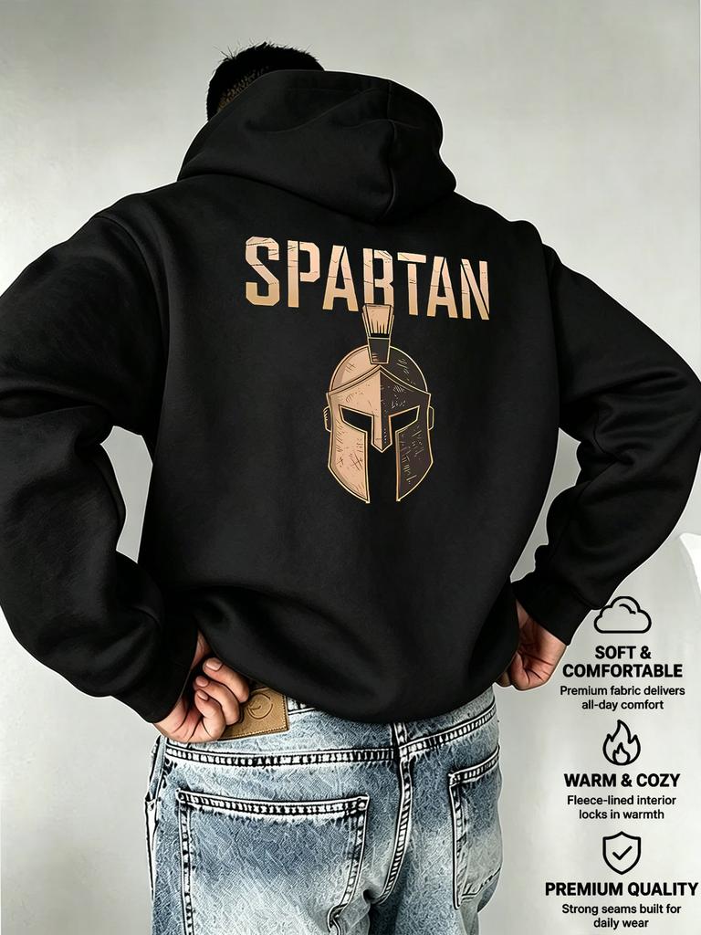 Hooded SPARTAN Spartan Helmet Print Western Retro Style Casual Sweatshirt