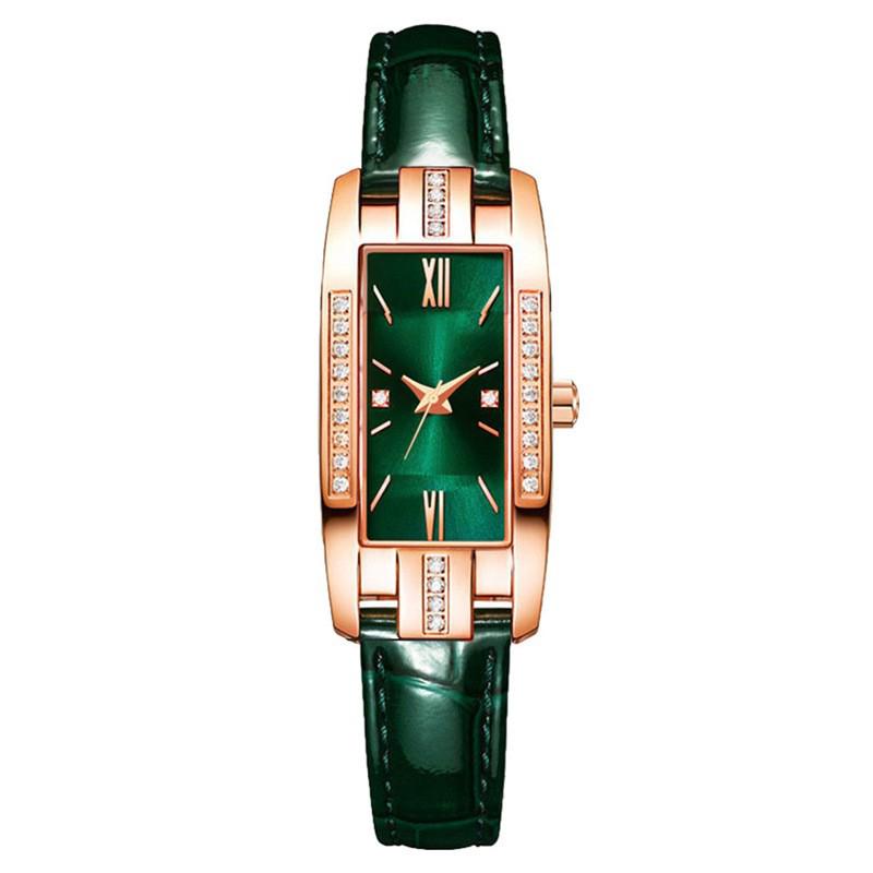 Douyin Influencer Retro Diamond-Inlaid Green Ladies' Square Watch