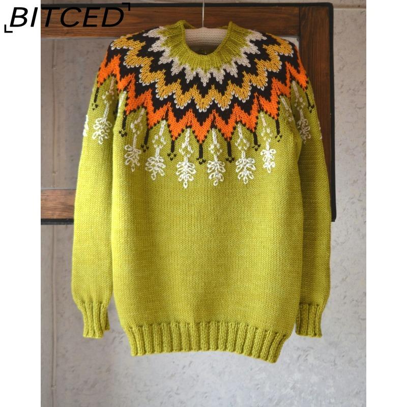 BITCED Women's Sweater - O-Neck Color-Blocked Oversized Fashion Pullover Knit