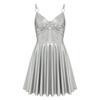 Womens Gothic Party Dress Patent Leather Wet Look Slip Dress O Ring Rivets Strappy V Neck Mini Dress