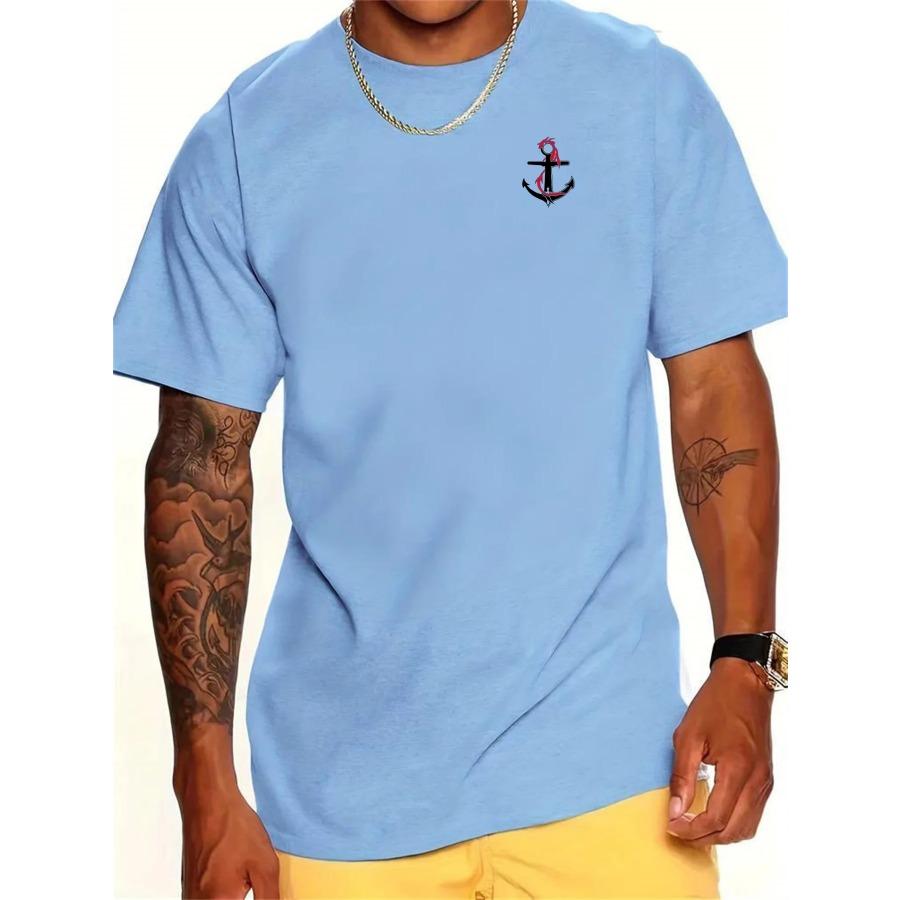 

Мужская летняя свободная футболка свободного покроя из 100% чистого хлопка с принтом якоря и круглым вырезом с короткими рукавами XXL