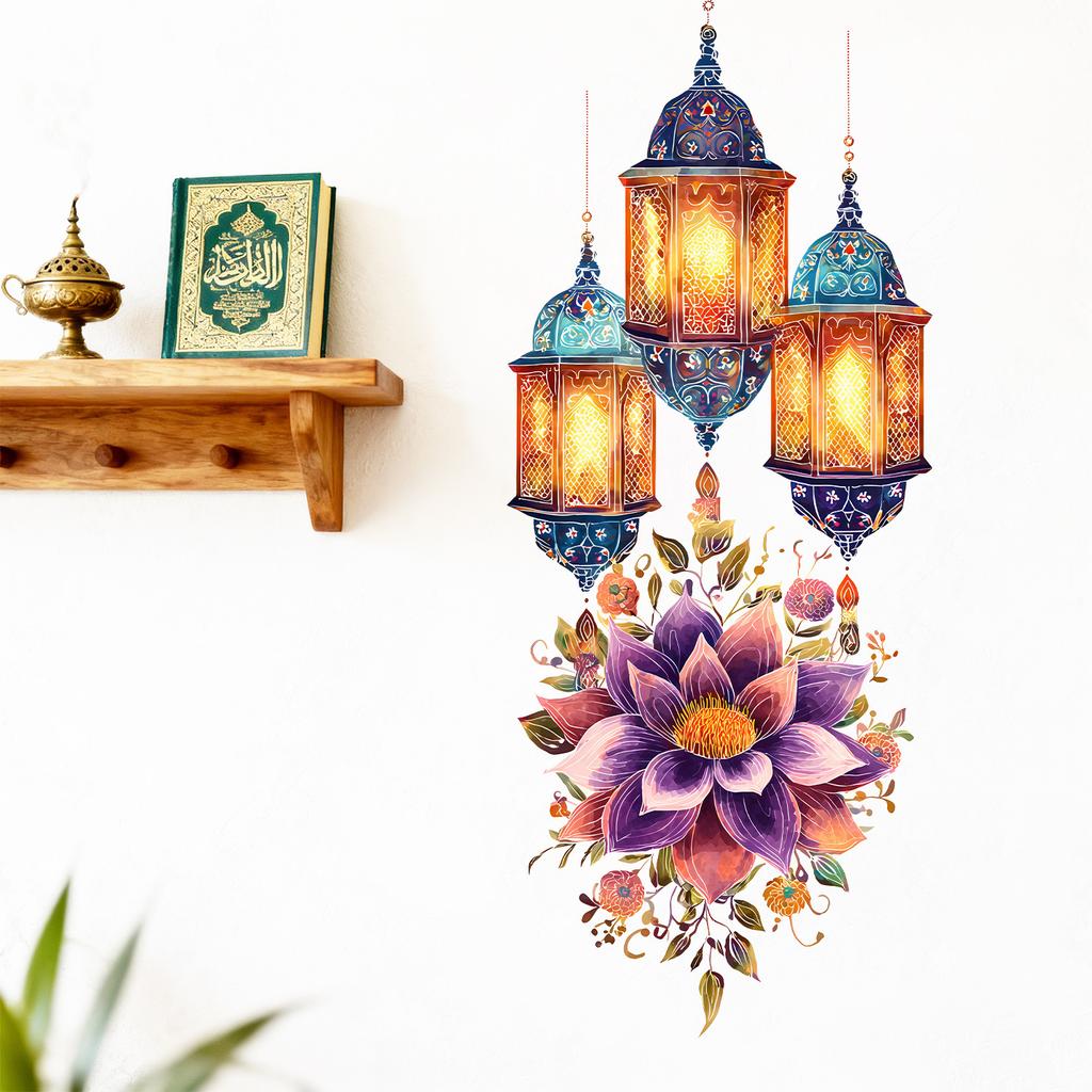 Lotus Mandala with Vintage Stars and Moon Wall Sticker Self-Adhesive Removable for Bedroom Living Room Entryway Home Decor