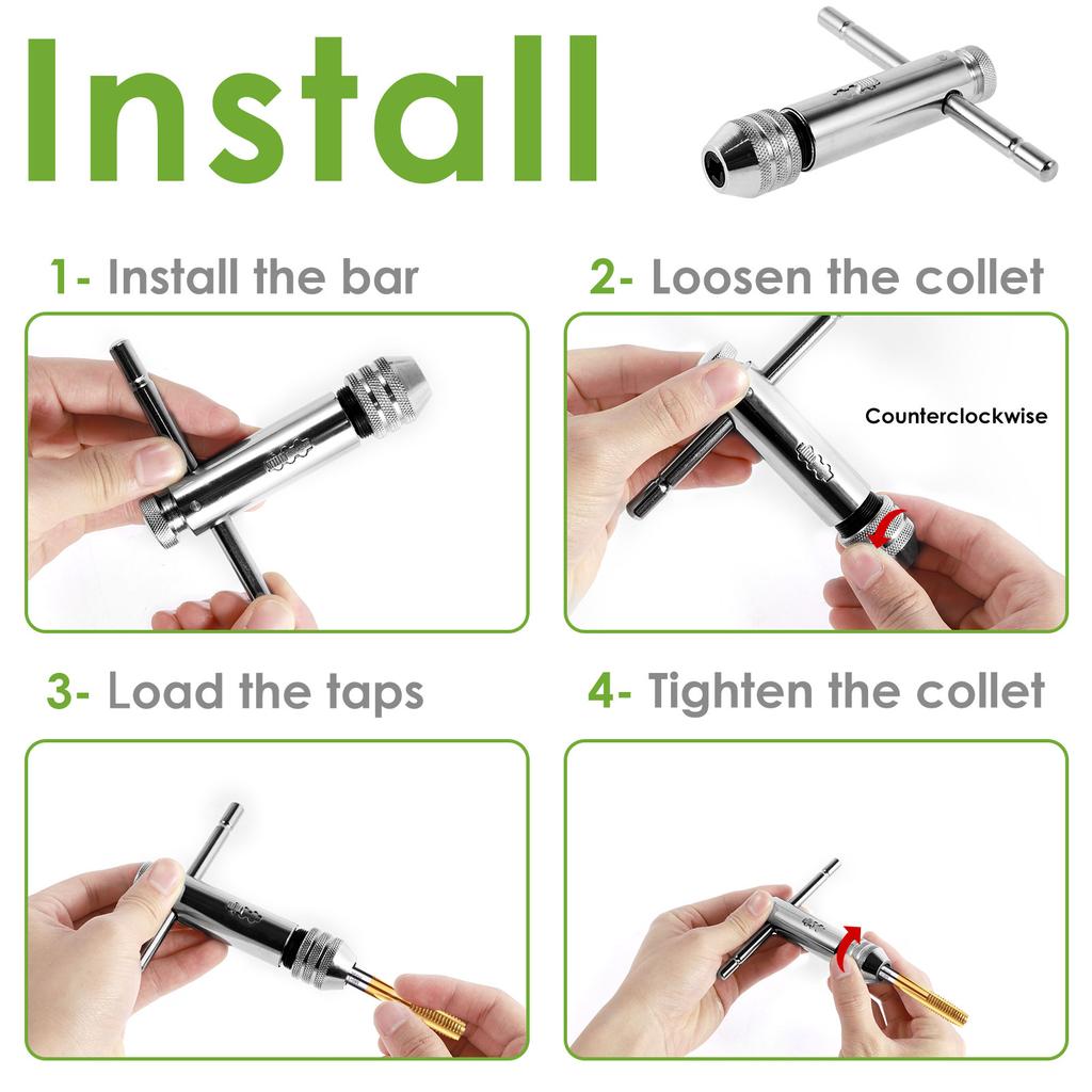 2Pcs T Handle Ratchet Tap Wrench Tap Screw Holder Adjustable M3-8 M5-12 Thread Screw Tap Wrench Workshop Tools Hand Tool