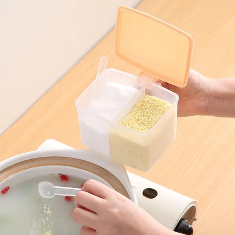 Plastic Divided Seasoning Box Kitchen Seasoning Jar Seasoning Box Convenient Creative Sugar Jar Salt Jar Kitchen Accessories