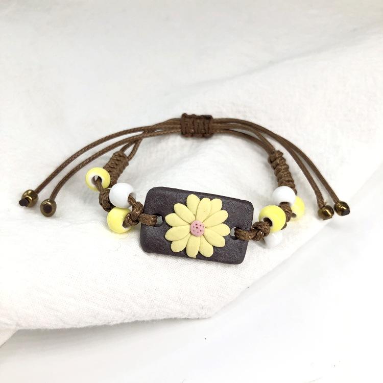 Retro Stone Flower Bracelet Female Jingdezhen Handmade Jewelry Woven Ceramic Pinched Flower Bracelet