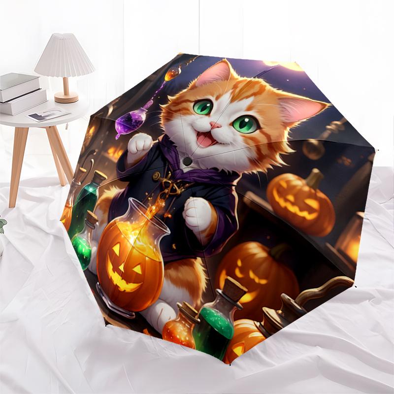 

1pc Pharmacist Kitten Halloween Automatic Opening and Closing Umbrella, Portable Small Umbrella for Men and Women P075