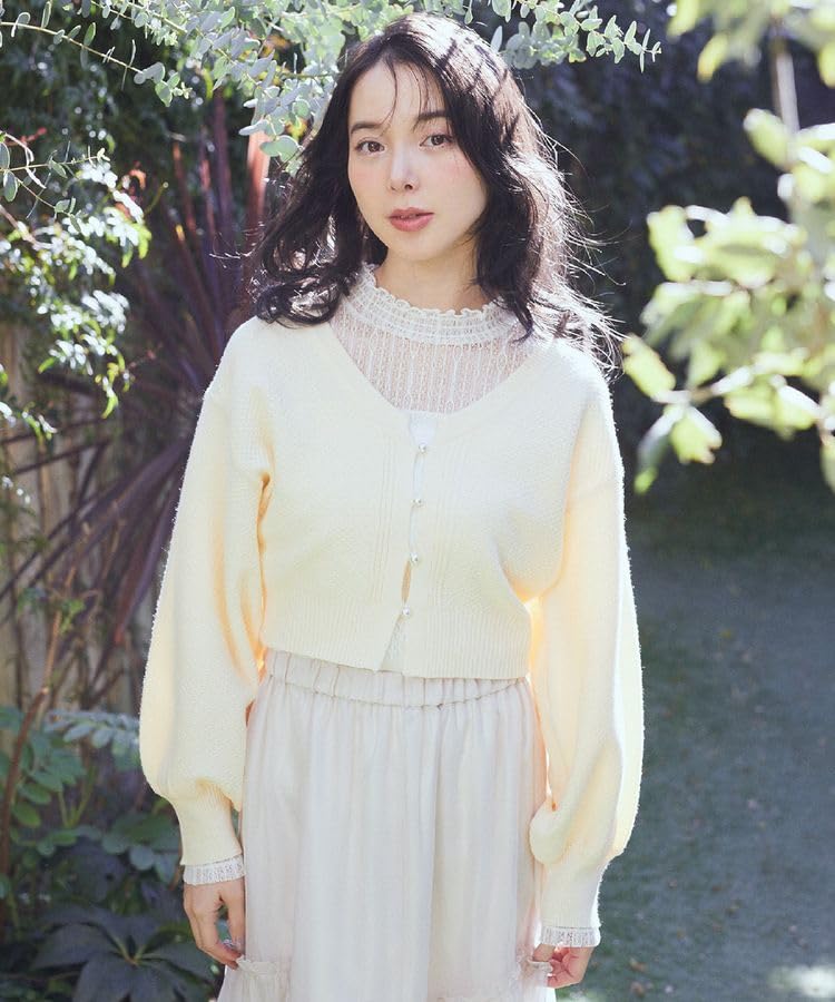 Earth Music Ecology Pearl Button Short Knit Cardigan 01000133900 Yellow & Women's