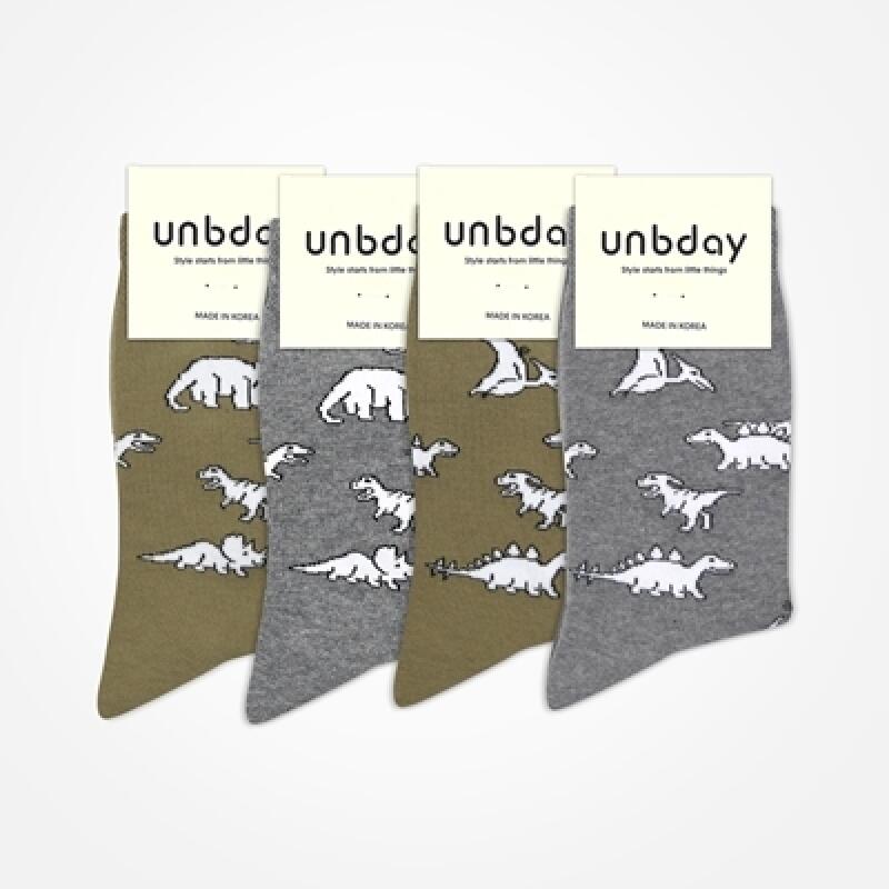 [2PACKS] Unisex Dinosaur Pattern Socks 2P SET Gray-A
