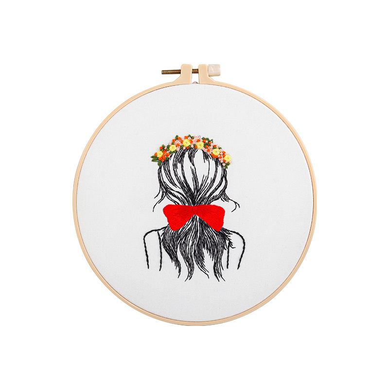 New Diy Handmade Embroidery Material Bag, European Simple Sketch Girl Back, Needle And Thread Set