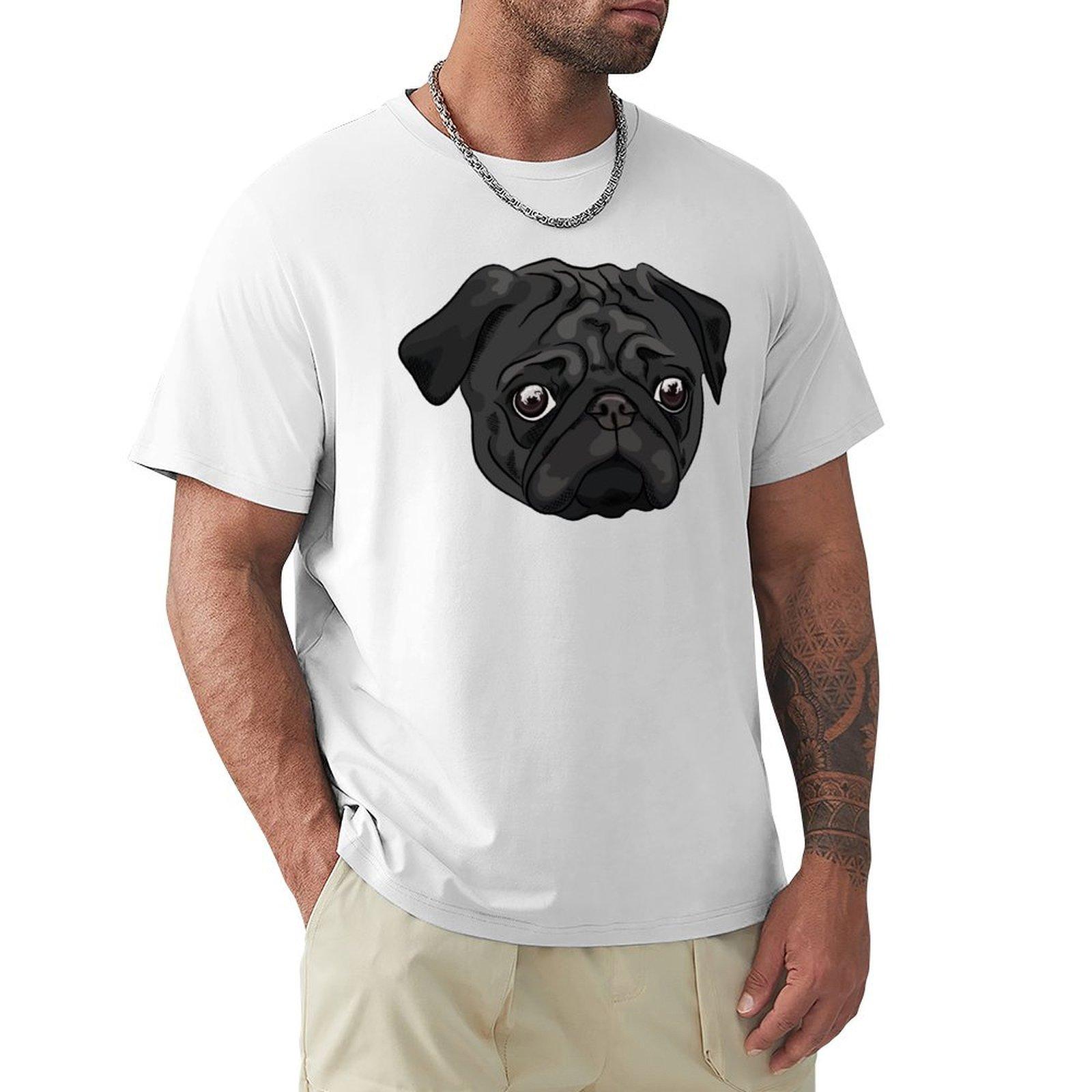 Cute Black Pug Portrait Tshirt Casual Lightweight Short Sleeve Top S