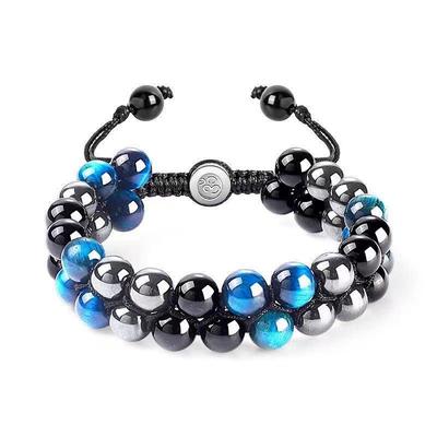 Verstellbares doppellagiges mattes Tigerauge-Armband für Herren