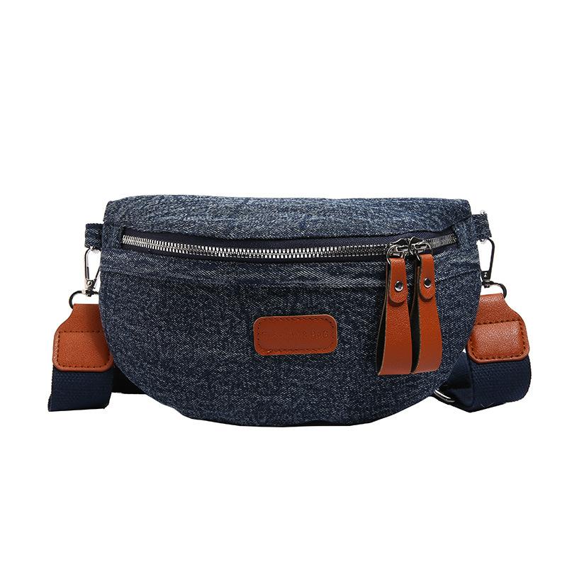 Vintage Denim Brusttasche für Damen Mode Vielseitige Reißverschluss Crossbody Bauchtasche mit Verstellbarem Breitem Schultergurt Stilvolle Outdoor-Hüfttasche