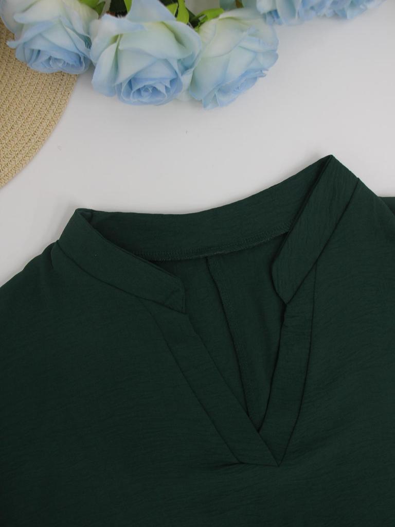 Plus Size Solid Color V-Neck Long Sleeve Button-Up Top - Women's Spring/Autumn Elegant Shirt