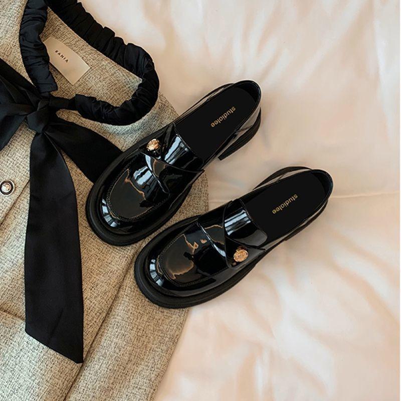 Small Gold Coins, Thick-soled Heels, New Retro Single Shoes, Small Leather Shoes, Thick Heels, Trendy