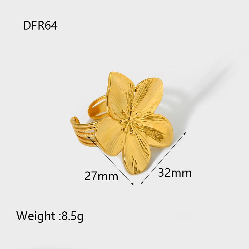 French Retro 18K Gold PVD Stainless Steel Flower Open Ring for Women