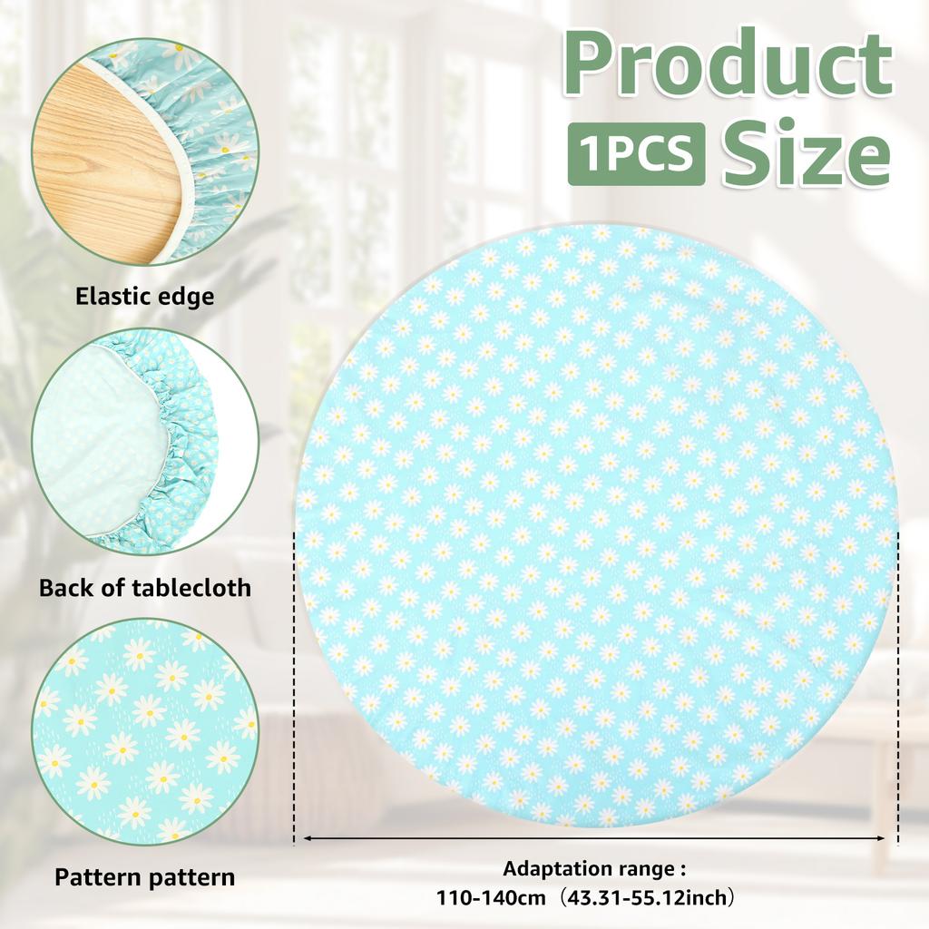 Elastic Round Table Cover PVC Waterproof Oil Proof Round Tablecloth Home Desktop Decoration Dining Table Cover for 110-140cm