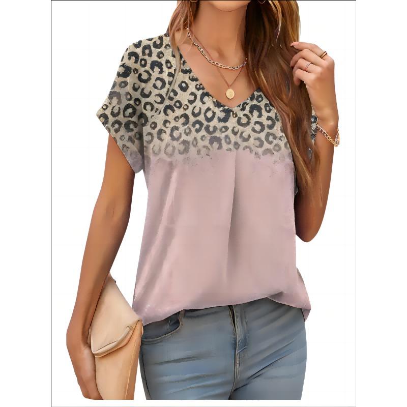 2026 New Summer Women T-shirt 3d Fashion Print Gradient Harajuku T Shirt Oversized Tee For Ladies Clothing New Short Sleeve V-Ne