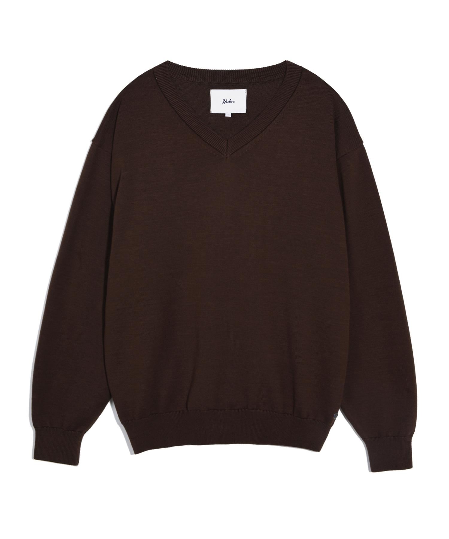 Yale [Supima Cotton] Essential V-Neck Knit Dark Brown Dark Brown/S