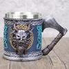 Valhalla Viking Acier Inoxydable Poignée Unique Corne Crâne Chope à Bière Tasse Guerrier Viking Nordique Crâne Chope 400ml Halloween