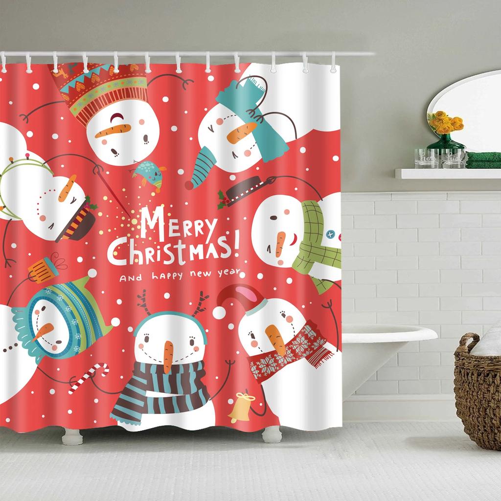 Merry Christmas Shower Curtains New Year Santa Bathroom Decor Bath Curtain Cartoon Snowman Elk Bath Bathroom Curtains