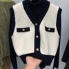 Women's Knitted Vest Spring Autumn Short V-neck Sleeveless Knitted Cardigan Vest Color-blocked Vest Top