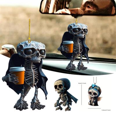 Unique Skull Shaped Car Pendant Acrylic Keyring Charm Hangings Car Interior Accessory for Parties Halloween Decorations