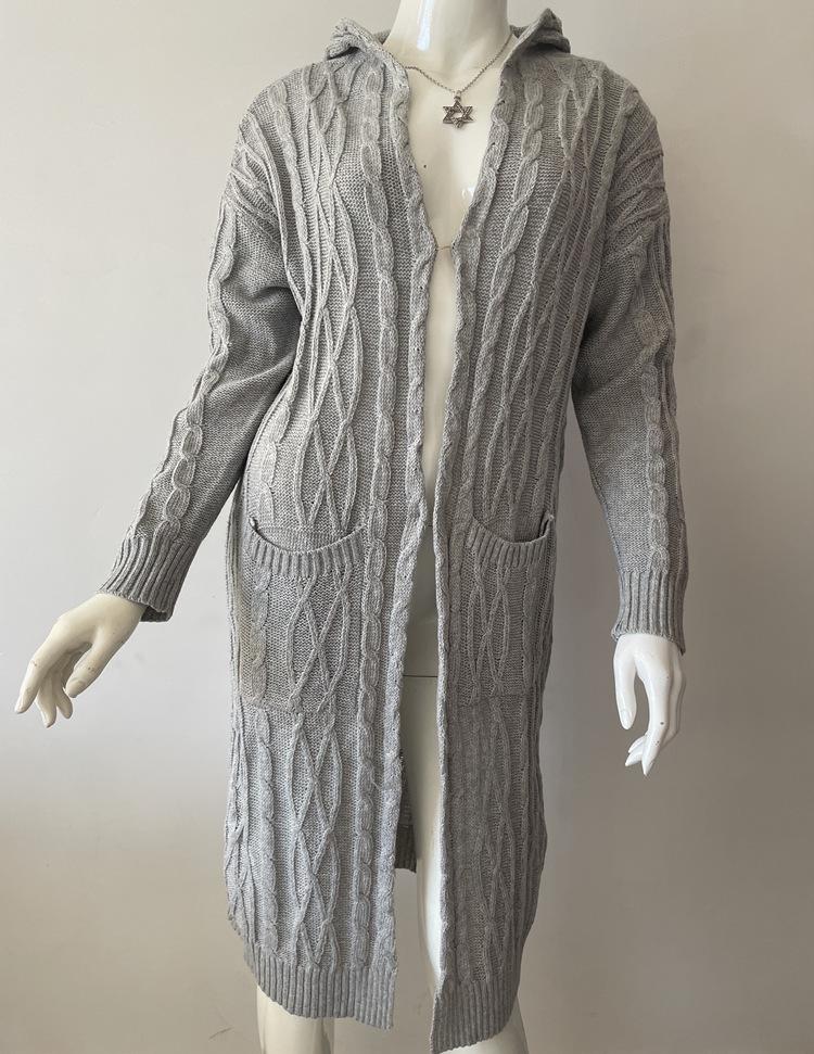 2025 Women's Hooded Cable Knit Cardigan: European & American Lazy Style for Autumn & Winter