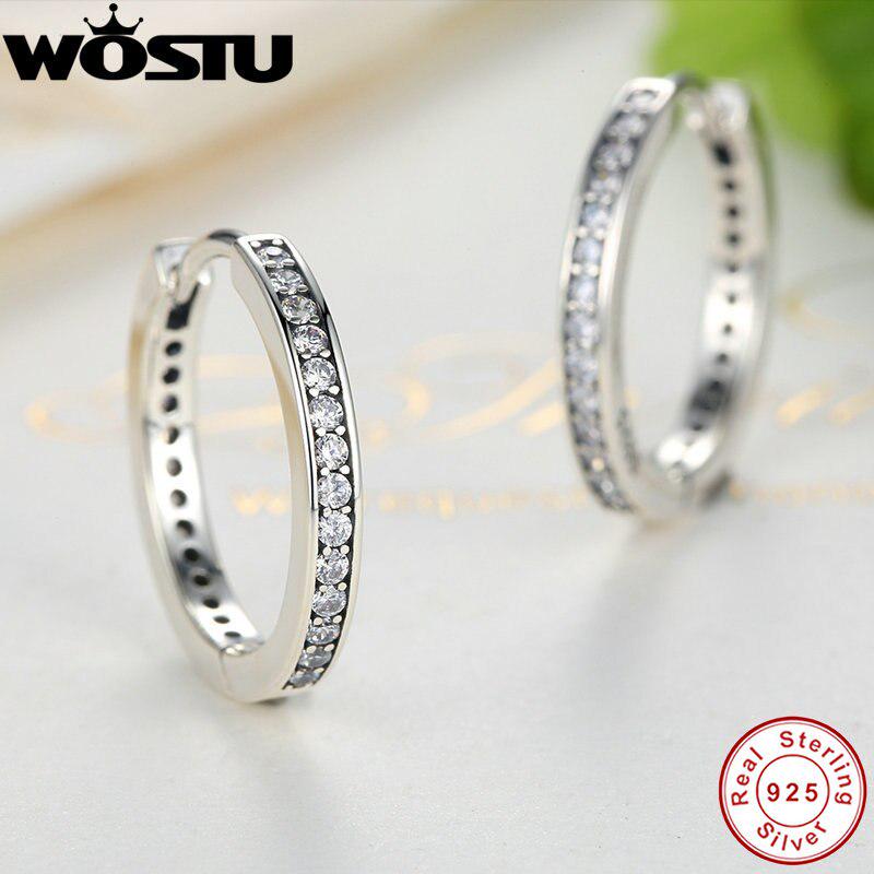 High Quality 100% 925 Sterling Silver Party Eternity Hoop Earrings With Clear CZ For Women