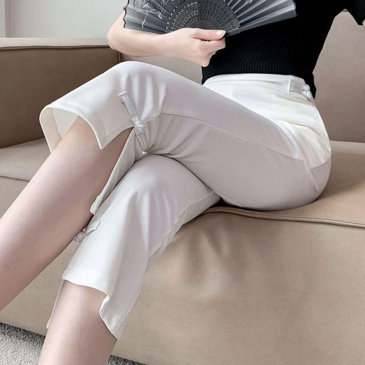 Women s Plus Size Summer Slimming Wide-Leg Cropped Pants - Casual Chinese Style 2XL (141-160 Jin)