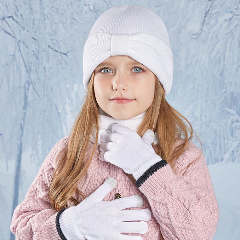 3-teiliges Winter-Mützen-Set für Kinder, Beanie, Schal, Handschuhe, warme Ohren, Strickmütze für Mädchen und Jungen, Kappe, Nackenwärmer, Outdoor, 3–8 Jahre