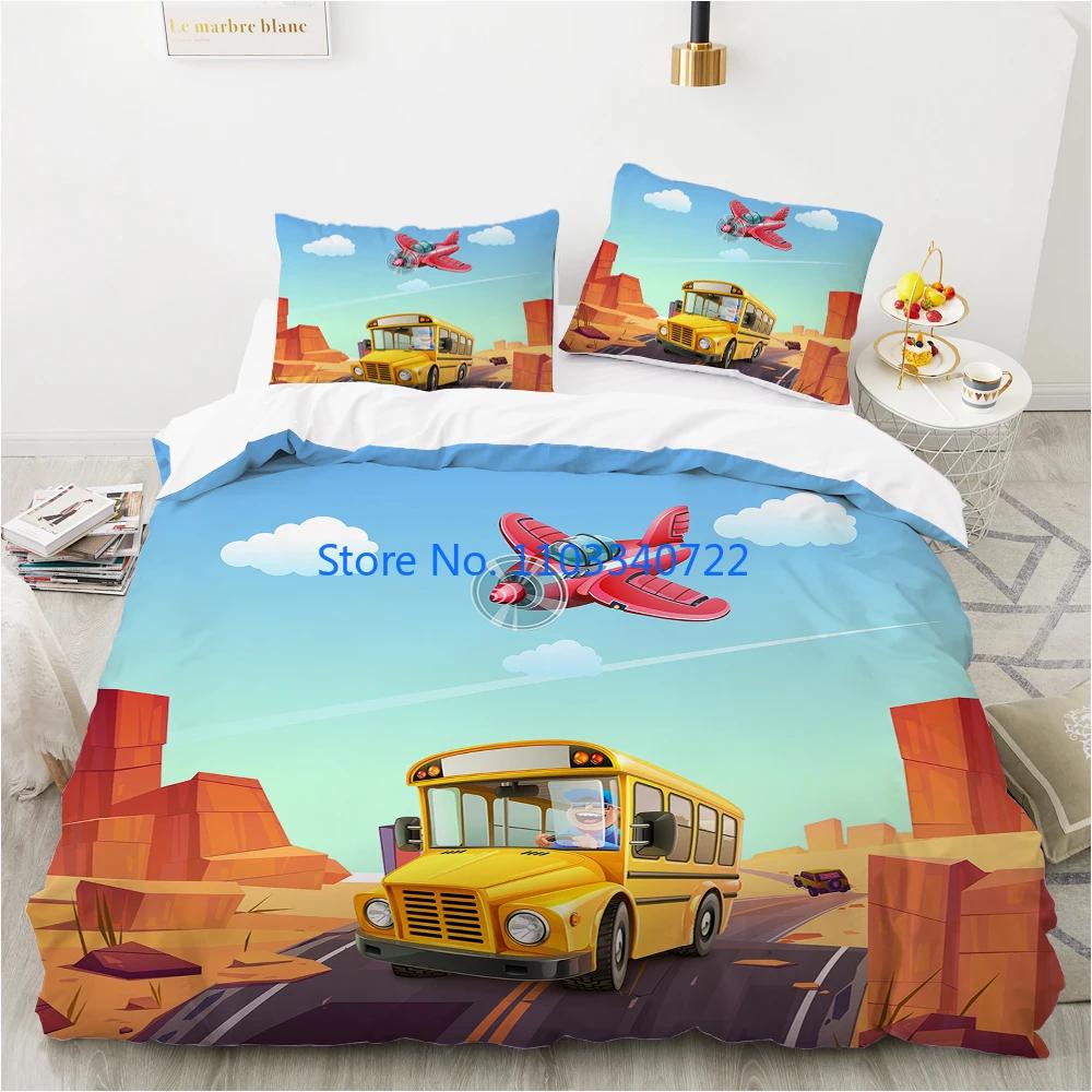 Cartoon Car King Queen Duvet Cover Cute Red Toy Sports Cars Bedding Set Kids Police Car Fire Truck Bedclothes Children Bedroom