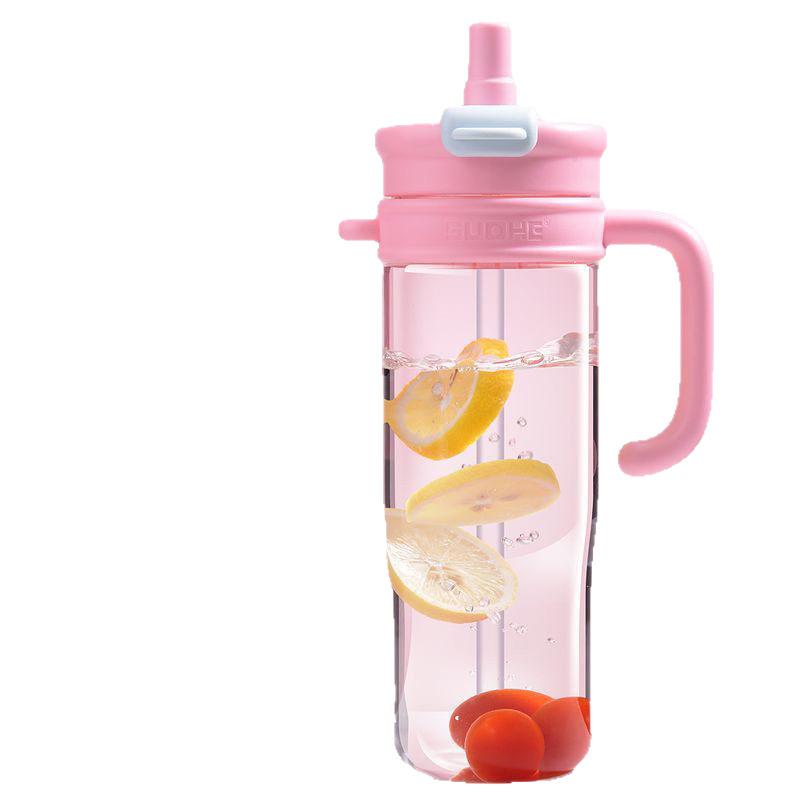 Water bottle summer double drinking cup straw cup large capacity ice cup high temperature resistant portable anti-drop sports water cup plastic cup
