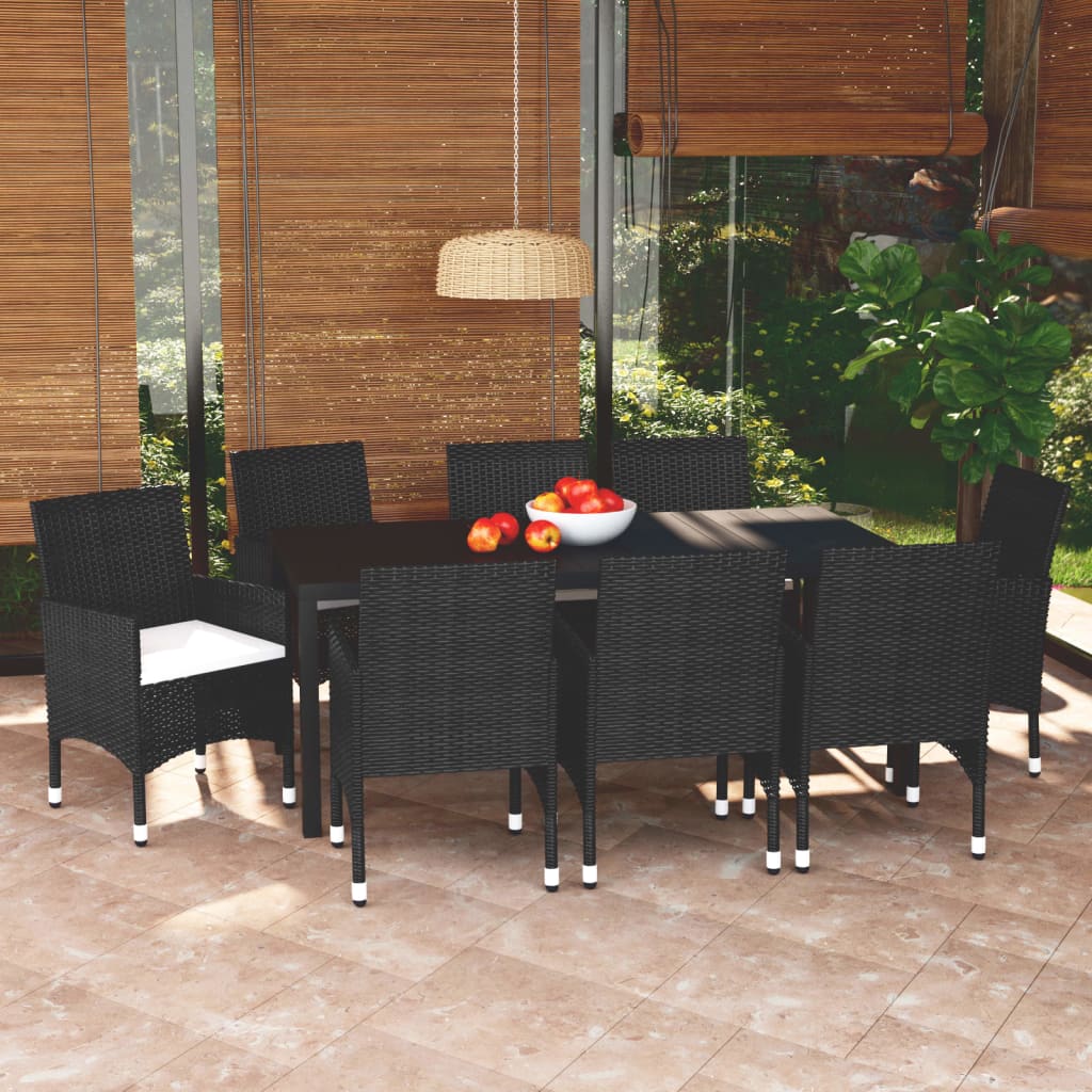 Vidaxl 9-Cz. Garden Furniture Set With Cushions, Poly Rattan, Black