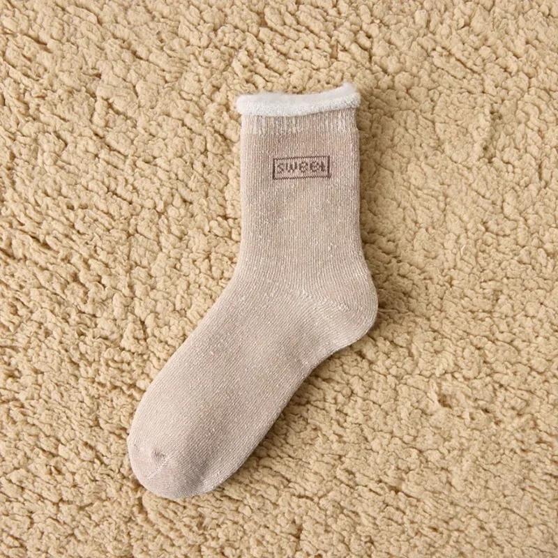 Womens Winter Warm Socks Thicken Thermal Socks Wool Cashmere Coral Velvet Snow Sweet Soft Cotton Knitted Room Floor Sleep Sock