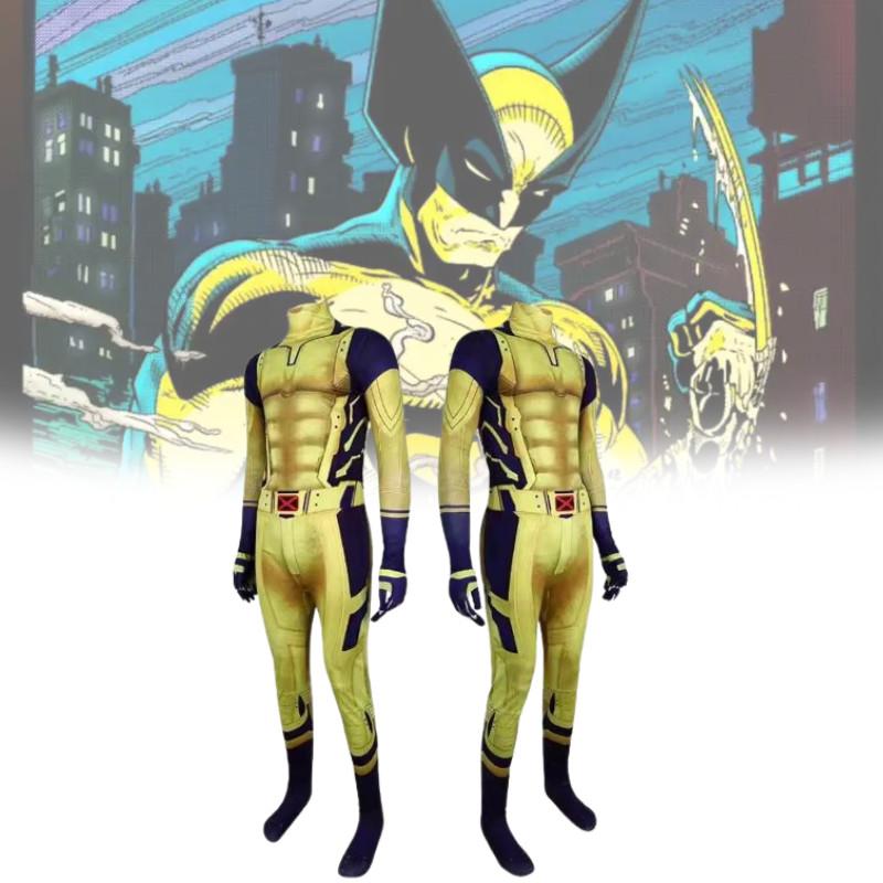 Wolverine Superhero Cosplay Bodysuit For Kids With Spandex Fabric Halloween Costume