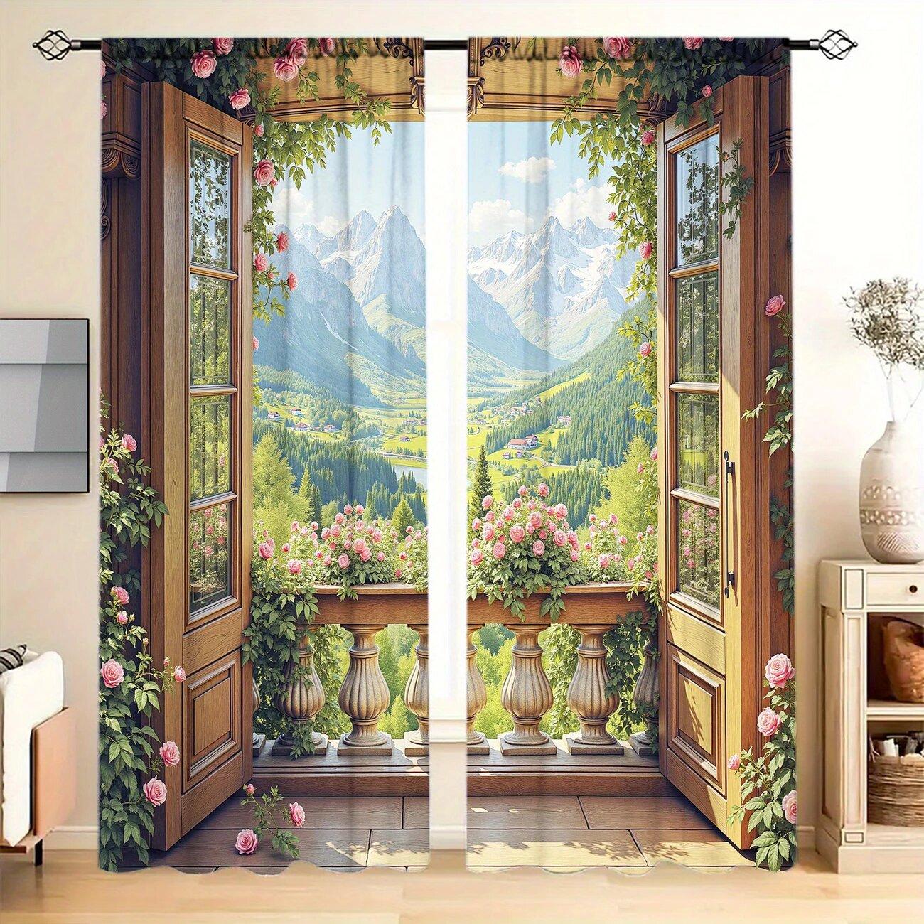 

2 шт. - Реалістичні свіжі садові принт-штори, штори з кишенею для карниза 42*84, для спальні, вітальні, домашнього декору 14Wx39L(35x100CM)x2&Rod Pocket