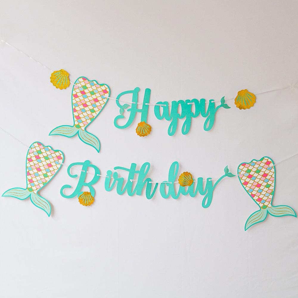 Mermaid Glitter Happy Birthday Banner - Party Decoration Flag