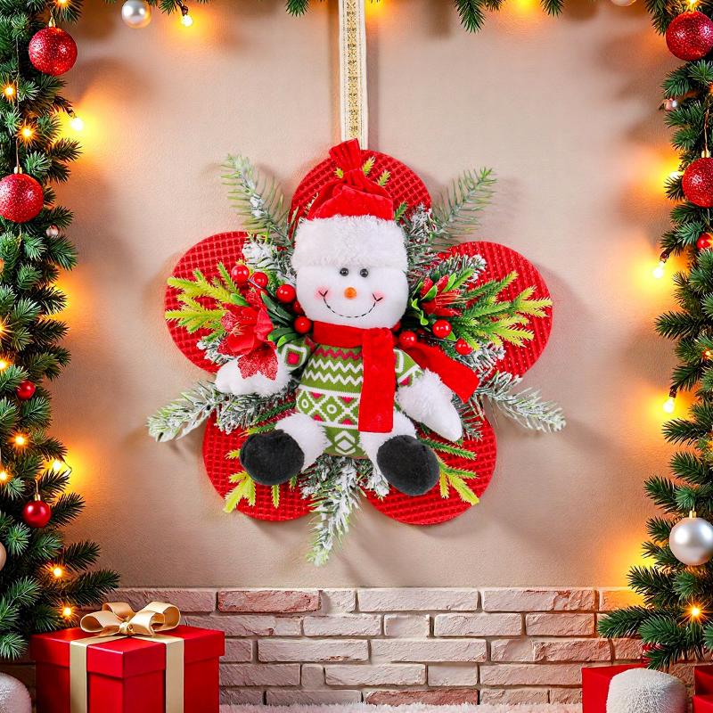 Christmas Wreath Decoration Pendant Holiday Santa Claus Snowman Figurine Wreath Christmas Tree Atmosphere Ornaments