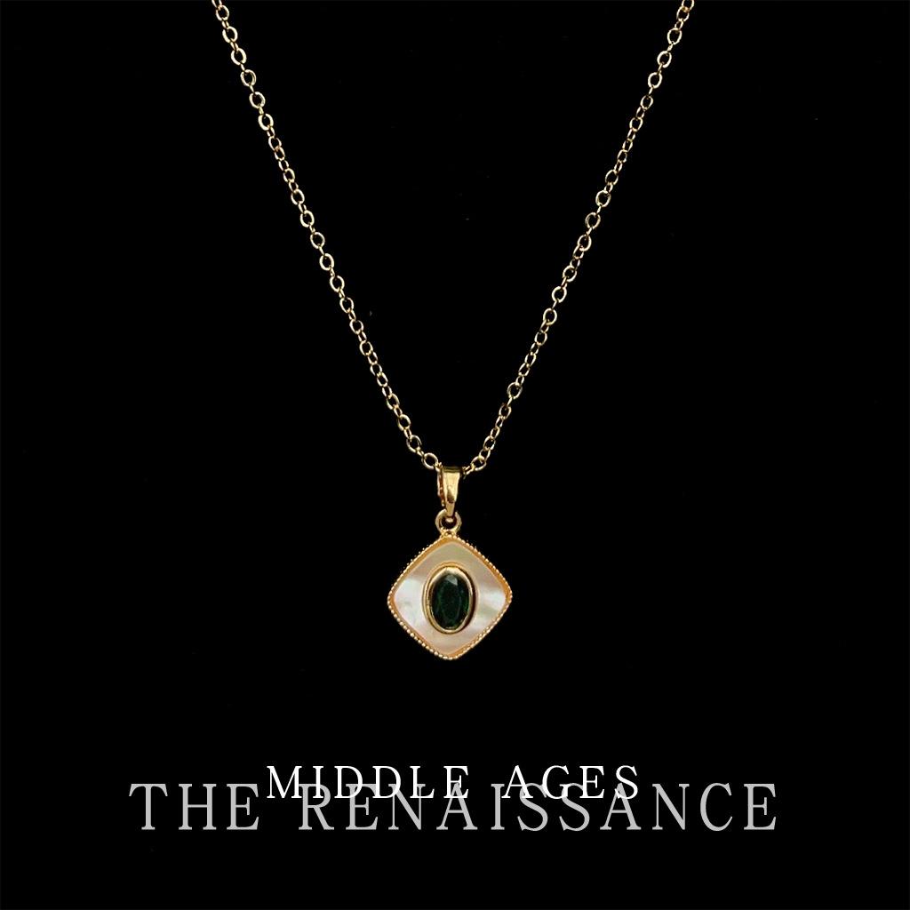 Plated 18k Real Gold Shell Emerald Necklace Vintage Collarbone Chain Necklace