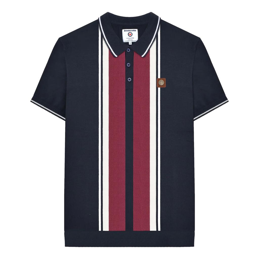 LAMBRETTA Mens Greco Striped Knitted Short-Sleeved Polo Shirt