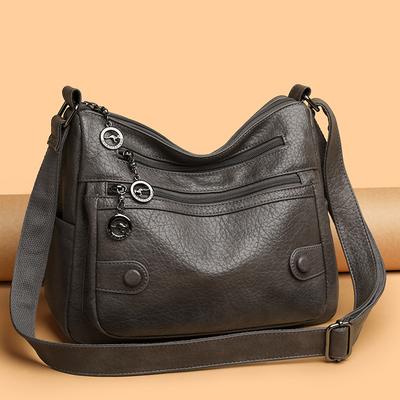 Vintage PU Crossbody Bag Multi Zipper Pocket Casual Shoulder Purse for Women Daily Travel